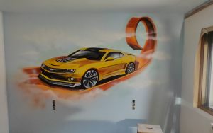 mural graffiti hotwheels habitacion adolescente